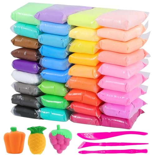 36 Farben Ultra Light Magic Clay,Modelliermasse Lufttrocknend,Ultraleicht Kinderknete Set,Weicher Dehnbarer DIY Ton,Modelliermasse Kit,Für Jungen Und Mädchen Im Alter Von 3-12 Jahren