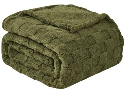 Good Nite Jete De Plaid Chaud Canape Grande Taille Couverture à Carreaux Polaire Lit Doux et Confortable Printemps été Automne et Hiver Convient à Toutes Les Saisons(200x230cm Vert Olive)