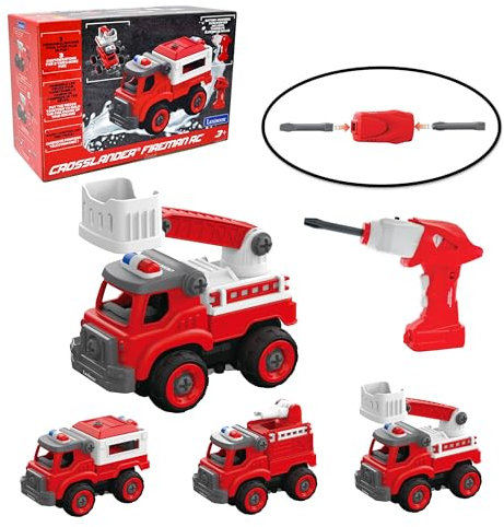 Lexibook, Crosslander® Fireman RC, Funkferngesteuertes Feuerwehrauto zum Zusammenbauen, 3 mögliche Konstruktionen, 33 Teile, Elektrische und manuelle Schraubendreher enthalten, RCP25