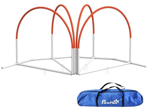 PawHut Dog Agility Equipment Set, Dog Agility Training Equipment for Dogs with Oxford Carry Bag, 4 PCS Weave Poles, Dog Obstacle Course, Pet Outdoor Games, Orange