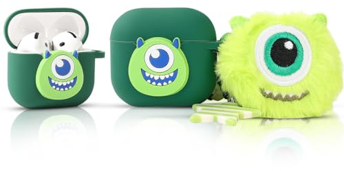 Silikon Hülle für AirPods 4 Ohrhörer(2024), XMBYGY Aufladung Stoßfeste schützende Kopfhörer Abdeckung mit Cartoon Puppe Anti-Lost Lanyard für AirPods 4th Erzeugung Drahtlose Ohrhörer (Monster)