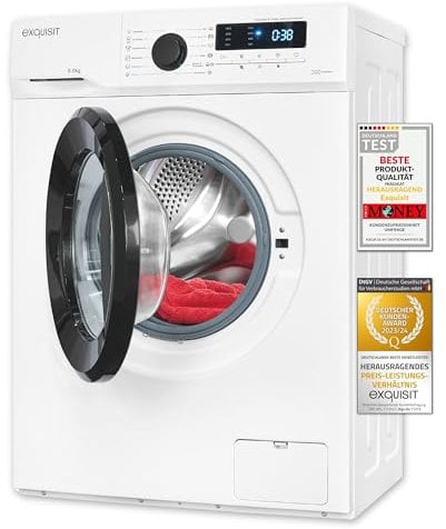 Exquisit Waschmaschine WA8014-020A weiss | 8 kg Fassungsvermögen | Energieeffizienzklasse A | 12 Waschprogramme | Kindersicherung | Startzeitvorwahl