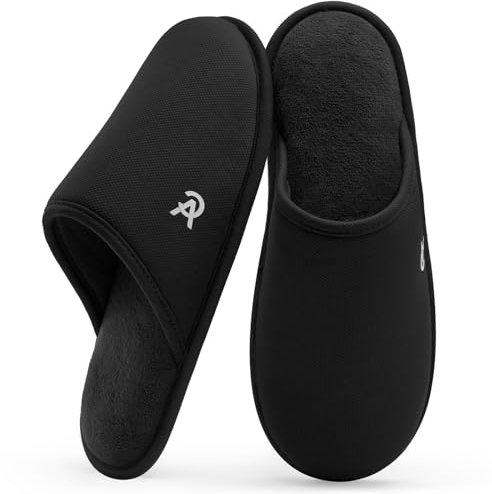 VeraCosy Herren Bequeme Pantoffeln Weich Rutschfest Maisstrick Gedächtnisschaum Innen Schlafzimmer Hausschuhe Dunkelschwarz,42-43 EU