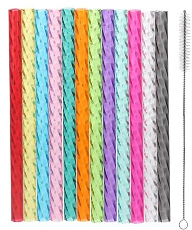 Dakoufish 6 Inch Reusable Clear Plastic Swirl Drinking Straws for Short Mini 6 oz-8 oz Mason Jar Tumblers,Set of 12 Pcs Replacement Straws with Cleaning Brush (6inch, 12color)