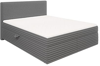 S-Style Möbel Bett 160 x 200 cm Boxspringbett Doppelbett Mit Topper 2 Bettkästen Matratze Mittelfest Plüschcord Schaumstoff Bonellfeder Neo Dunkelgrau