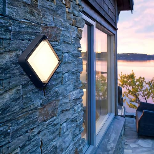 WAYEE Wandleuchte Aussen,Außenlampe,Außenwandleuchten,Außenleuchte,Deckenleuchte,Doppelte Montage (Wand/Decke),LED12W,Schwarz Wasserdicht IP65 Anthrazit Moderne,Terrasse,Außenwand,Aluminium,Quadrat