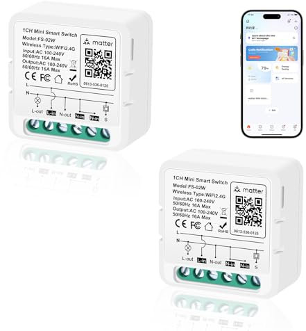Interrupteur WiFi intelligent 2,4 GHz, Interrupteur connecté compatible avec tuya Smart, Amazon Alexa/Google Assistand, Homekit, pas de hub, 16 A 2 pièces