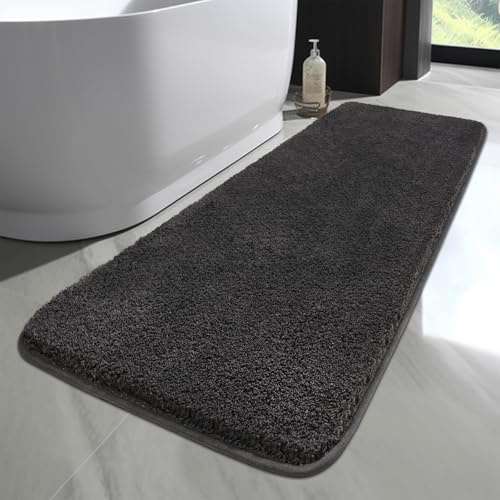 Große Badematte 180x60 cm Grau, Badezimmerteppich Rutschfest & Waschbar | Weicher Badvorleger mit Gummi-Rückseite, Duschvorleger Schnelltrocknend, Extra Lang & Saugfähig für Dusche, Bad und WC