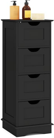 RELAX4LIFE Bathroom Floor Cabinet, Wooden Side Cabinet Narrow Storage Cupboard with 2/4 Drawers, Freestanding Slim Bathroom Unit Storage Organizer for Living Room Hallway (4 Drawers, Black)