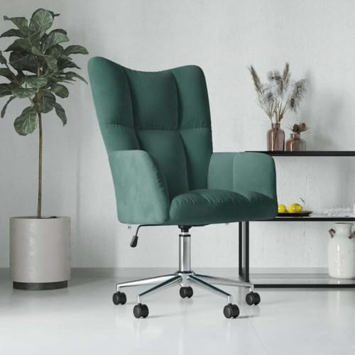 Qnhdfrt Dunkelgrüner Relaxsessel aus Samt mit 360 Grad Drehfunktion Rollen und Höhenverstellung Modernes Design für Wohnzimmer Schlafzimmer Balkon