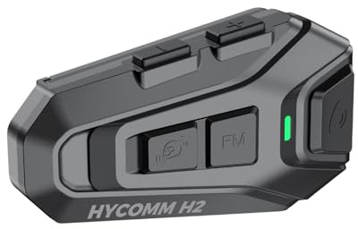 HYCOMM H2 Motorrad Bluetooth Headset, 35h Akku, 2-Wege Intercom mit 1-klick-Kopplung, IP67 Wasserdicht, Geräuschreduzierung, FM Radio & Sprachassistent, 1er