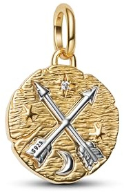 PANDORA ME 764081C01 Sterling Silver Cross Arrow Pendant with 14K Gold Plated Alloy and Cubic Zirconia for Me and Moments