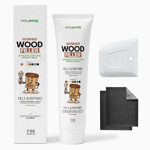 Wood Filler - Wood Putty for Furniture Repairs, Wooden Cabinets, Floors, Doors, Tables - Indoor & Outdoor Use - Includes Sandpapers / 200g (Light Oak)