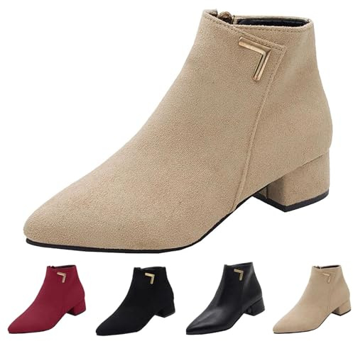 MJGkhiy Stivali Texani Donna Bassi Camperos Boots Nero Chelsea Stivaletto Con Tacco a Blocco Invernali Cowboy Camoscio Stivale con Cerniera Marroni Western Stivaletti A Punta