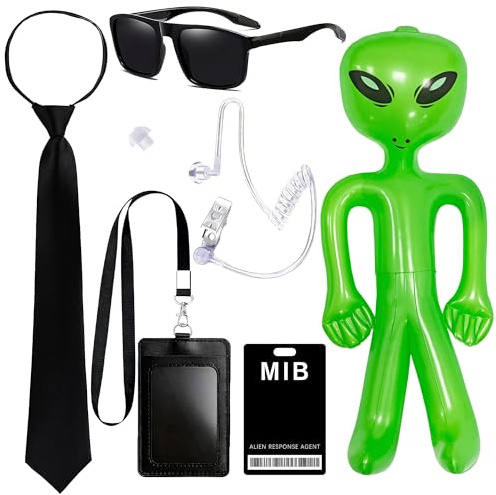Horolam Agent Costume Accessories, Secret Service Costume Set Spy Costume Accessories with Black Sunglasses Zip Tie Earpiece ID Card and Card Holder for Men Women Kids for Cosplay Party