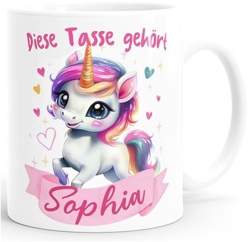 SpecialMe® Kindertasse Kunststoff Einhorn personalisiert Wunschname Diese Tasse gehört Namenstasse Kinder Mädchen Kunststoff-weiss standard