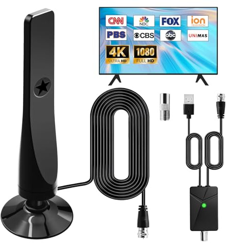 Indoor TV Aerial with Strong Signal, High Gain Freeview HD 360+ Miles Long Range with Magnetic Base & 9.8ft Coax Cable for 4K 1080P Smart TVs