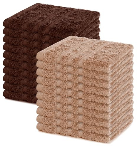 Lavea® Seiftuch 20er Set 30x30 cm, Cappuccino & Kaffeebraun | 100% Baumwolle, hochwertige Seiftücher und Gästehandtücher, saugstark, waschbar und strapazierfähig – Frottierserie Elena