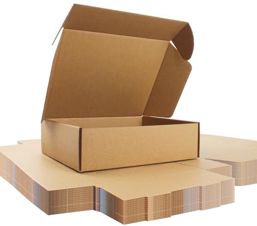 25 x 20 x 7 cm naturbraune Versandkartons mit Klappdeckel, 25er-Pack | Stabile Kraftpapier-E-Welle, innen und außen naturbraun, für Geschenksets, Handmade-Produkte und Versand