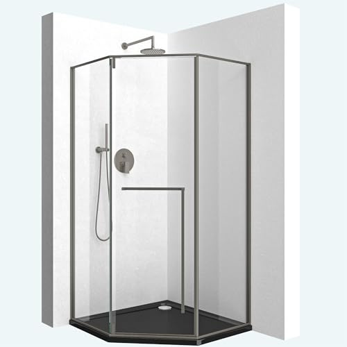 doporro Fünfeckdusche Duschkabine 80x80cm Duschabtrennung 8mm ESG-Glas | Klarglas inkl. Nano-Beschichtung Rahmenkonstruktion aus Edelstahl Ravenna68K-plus