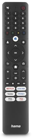 Hama Universal‑Fernbedienung für TCL TVs, IR Ersatzfernbedienung mit Lernfunktion, 6 App‑Tasten (Netflix, Prime, Disney+), Stream-Taste, Easy‑Mode, 10 m Reichweite