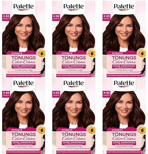 6x Palette Tönungscreme 4-68 Rotbraun temporäre Coloration ohne Ammoniak für eine schonende Grauhaarabdeckung,Haarfarbe für schrittweises Auswaschen,hält bis zu 28 Haarwäschen 115ml (6er Pack)