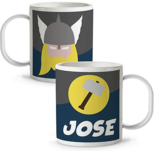 LolaPix Taza Superhéroes Personalizada con Nombre. Plástico. Vuelta al Cole. Varios Diseños y Colores Interior. Thor
