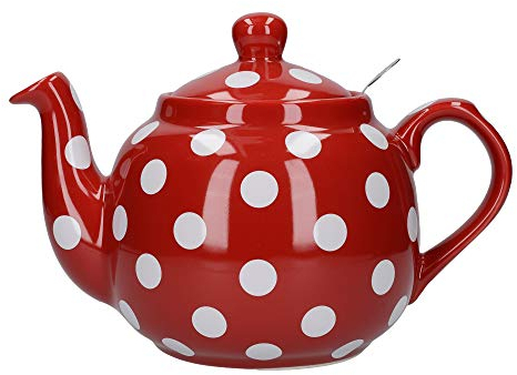 London Pottery Farmhouse Polka Dot Teapot with Infuser, Ceramic, Red/White, 4 Cup (1 Litre)