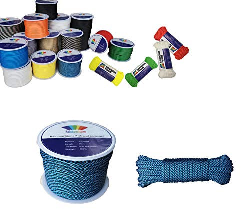 RainbowStone Paracord 7-Strand 550lb Strength 4mm utility rope 30m Reel Blue Black Mesh