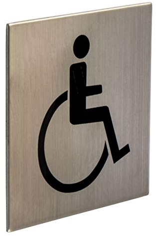 Gedotec Plaque Porte Signalétique Autocollant - Stickers en Acier Inox avec Logo Imprimé Noir - Panneau Mural pour Toilette, Salle de Bain, Maison, Bureau, Restaurant – Réservé Handicapé