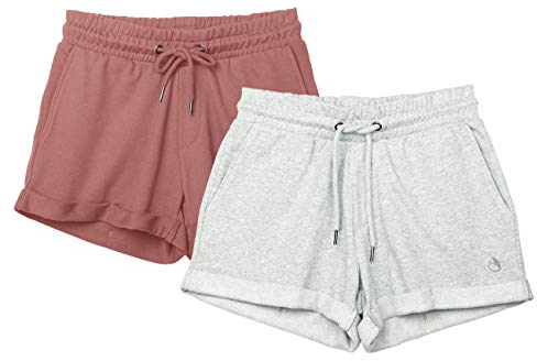 icyzone Shorts de Sport Femme Eté Pantalon Court avec Poches pour Loisirs Jogging Gym Yoga, Lot de 2 (L, Vieux Rose/Gris Clair)