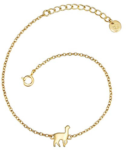 GLANZSTÜCKE MÜNCHEN Damen-Armband Alpaka Sterling Silber gelbvergoldet 17 + 3 cm - Armband mit Anhänger Lama Freundschaftsarmbänder