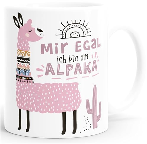 SpecialMe® Kaffeetasse Spruch Mir egal ich bin ein Alpaka - Alpaka-Motiv Lama Geschenk Alpaka-Liebhaber Bürotasse Rosa weiß Keramik-Tasse
