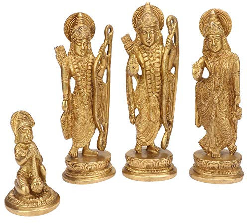 Fasherati Ram Sita Laxman Hanuman Statue Hindu God Figurine Brass Metal Sculpture Ram Darbar Idol Murti Height for Mandir -7 Inches Big Home Decor