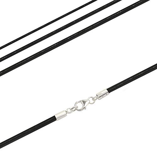 Ziegenleder Kette, Lederband, Leder-Collier schwarz, robuste und weiche Glattleder mit 925 Silber Karabiner 1mm, 2mm und 3mm, Länge wählbar (50, Silber 2mm)
