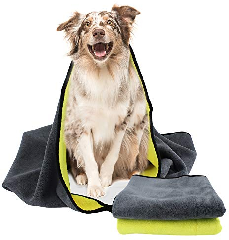 ShawFly Hundehandtuch, 2 Stück Mikrofaser schnell trocknendes Hundebadetuch, schnell trocknendes super saugfähiges Haustier Hund Katzenbademantel Handtuch