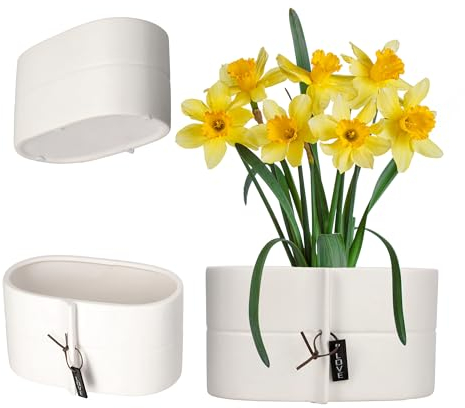 KADAX Overflow fatto di ceramica, 2 colori, coperture di fiori, cappotto in ceramica, vaso di fiori, vaso di fiori, fioriera per alberi di draghi, violette, pansy (bianco, 22 x 12 cm)