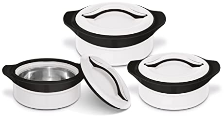 Bargain Shack Insulated Casserole Pot with lid - Serving Dishes with Lids -3pc Thermal Pot - Food Containers Set -Soup/Salad Food Warmer-Hotpot Set (White-Black)