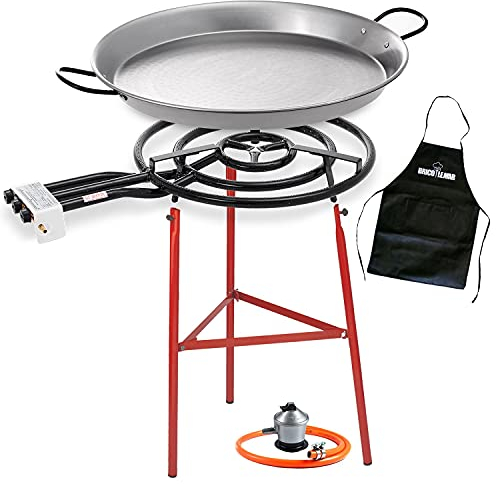 Bricolemar Set Paellero 600mm + Kit (Paellera 70cm + Patas Reforzadas para Paellero + Regulador de Gas + Manguera Homologada + Delantal Negro de Regalo)