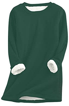 Yming Damen Rundhals Pullover Samt Tops Einfarbig Teddy Fleece Pulli Grün XXL