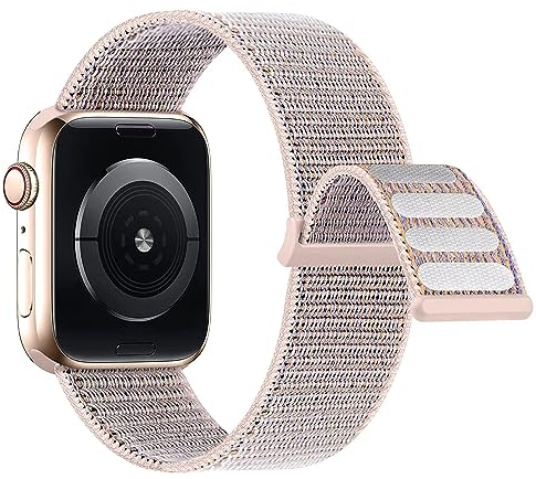 Lobnhot Cinturino Nylon Compatibile con Apple Watch 44mm 42mm 45mm 46mm, Sport Regolabile per iWatch Serie 10 9 8 7 SE 6 5 4 3 2 1, Sabbia Rosa
