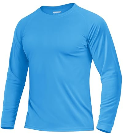 TACVASEN Tee Shirt de Bain Anti UV Homme Manche Longue Tops de Course Décontractée Hauts de Tennis été Azuré,3XL