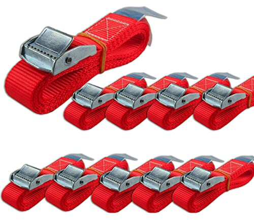 Zurrgurte mit Klemmschloss, für die schnelle Sicherung im Auto, Fahrradträger, Sackkarre und beim Umzug, hochwertige Verarbeitung. 10er Set 10 Stück pro Set, 25mm breit (10 STK. 4m)