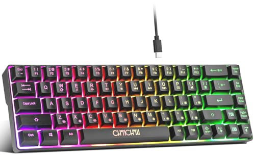 CHONCHOW Mini teclado RGB 60% para juegos, 68 teclas, pequeño, compacto, USB, con cable, arco iris, retroiluminado, teclado para juegos para Xbox PS4, PS5, PC, portátil, gamer