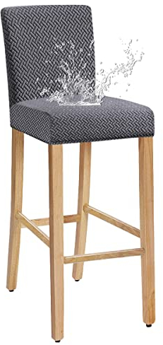 JUNZHE Barhocker-Bezüge, dehnbarer, Abnehmbarer, waschbarer Stuhlbezug für Kurze drehbare Esszimmerstuhl-Rückenlehne Stuhl Barhocker Stuhlhussen (Dunkelgrau,2er-Set)