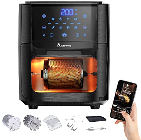 MasterPro Foodies | Friggitrice Senza Olio e Forno Elettrico | Friggitrice con Capacità di 12L e 1800W di Potenza | Schermo LED Tattile e Cestino Antiaderente | Friggitrice ad Aria | 8 Funzioni in 1