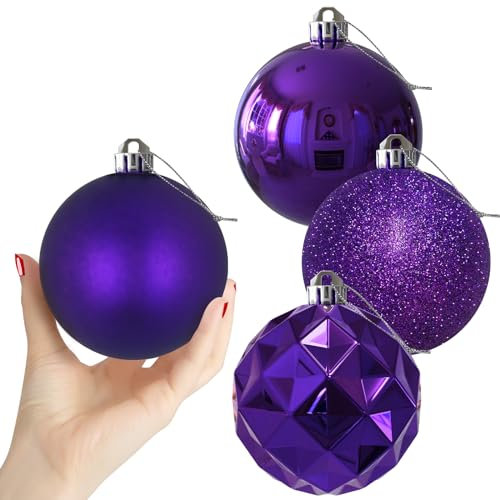 Lila 10,2 cm große Weihnachtskugeln – Weihnachtsbaumschmuck, Ornamente, bruchsichere hängende Kugeln für Chanukka, Neujahr, Valentinstag, Urlaubsdekorationen, Set mit 4 Stück