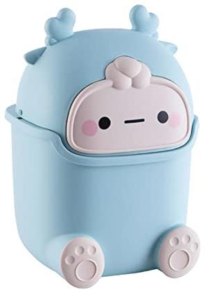 Mini Poubelle De Bureau Avec Couvercle, Poubelle De Table Portable, Poubelle De Table De Maquillage,Poubelle Bureau, Petite Poubelle de Salle De Bain,pour Chambre à Coucher,Bureau,Salon (Bleu Clair)