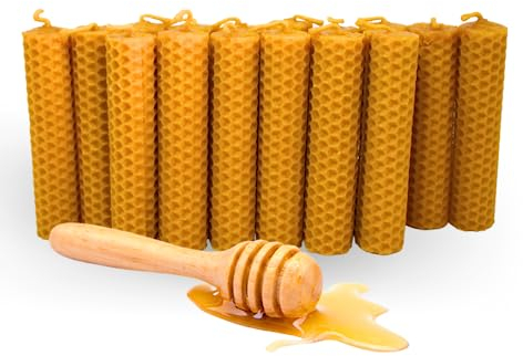 Velas de Miel de Abeja para Rituales 100% Natural Española Cera Pura - Hechas a Mano - Origen España - SIN PARAFINA (Pack de 16, 10 cm x 2,2 cm)