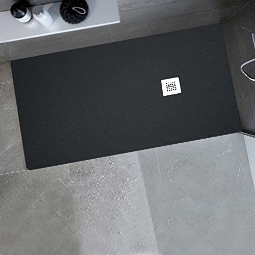Gresinex® - Plato de Ducha en Resina y Cargas Minerales Aligeradas- Grafito Ral 7016 - NUEVA TEXTURA PIZARRA - Antideslizante Grado 3 - (80X160)